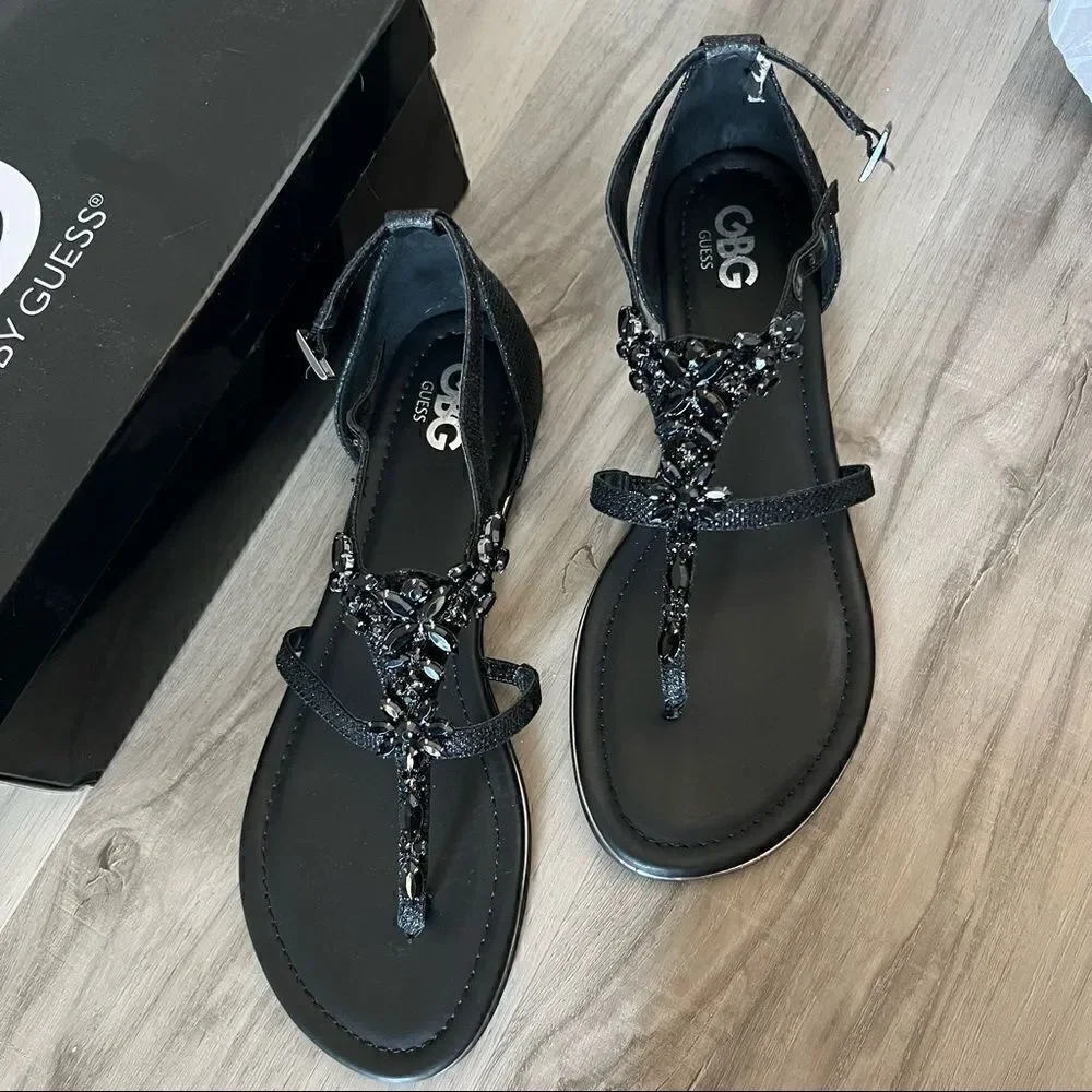 NWT G by Guess Deers black jeweled BLING sandals size 11 & 10. Glitter upper